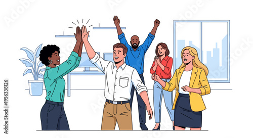 Business Team High Fiving to Celebrate Success