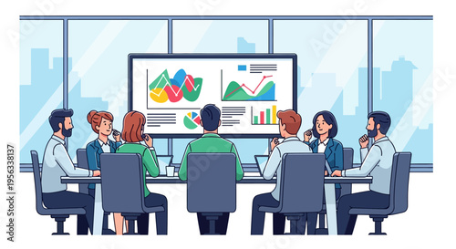 Business Team Reviewing Presentation in Office