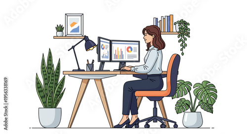 Businesswoman Working at Modern Standing Desk