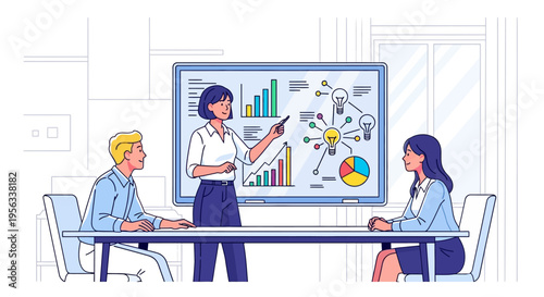 Colleagues Analyzing Data on Glass Board