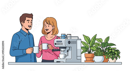 Colleagues Chatting Near Office Espresso Machine