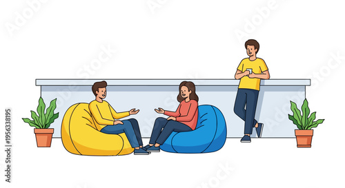 Colleagues Chatting in Vibrant Office Breakroom