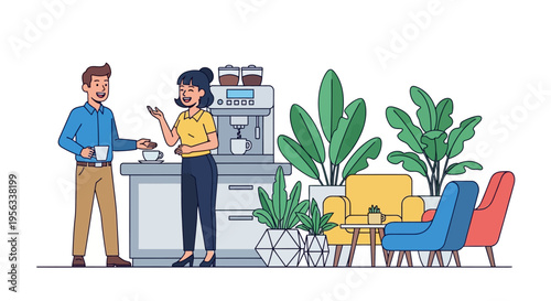 Happy Coworkers Chatting in Office Lounge