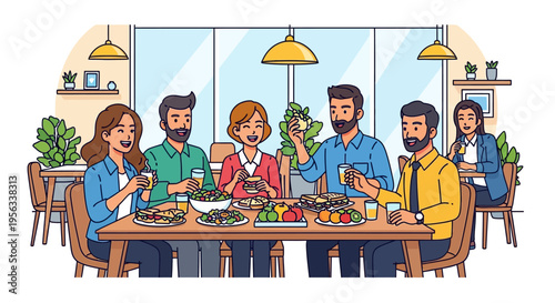 Colleagues Laughing Together During Office Lunch Break