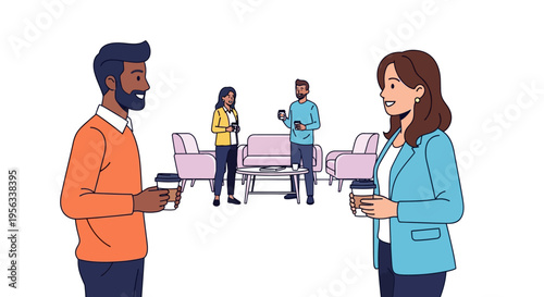 Diverse Colleagues Greeting in Modern Lounge