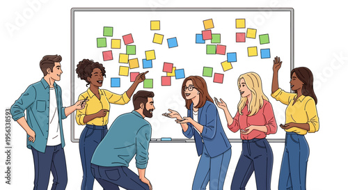 Diverse Team Brainstorming With Sticky Notes