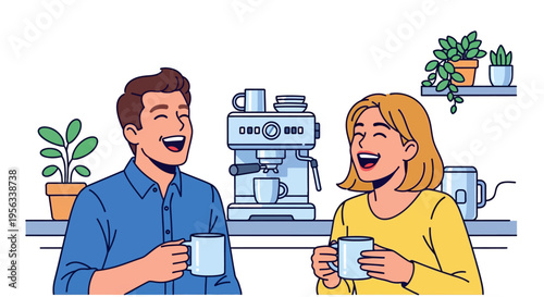 Happy Colleagues Laughing Over Coffee Break