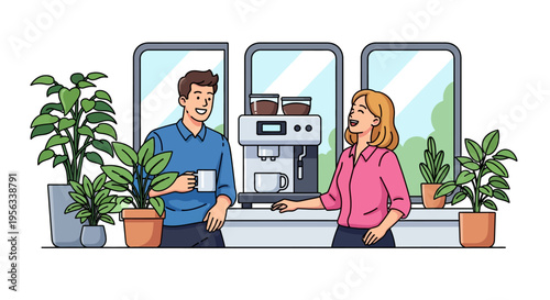 Happy Employees Chatting During Coffee Break