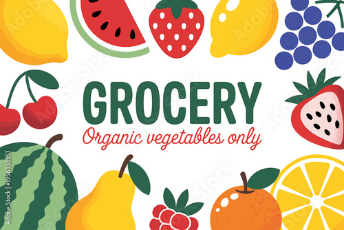 Colorful grocery organic fruit banner