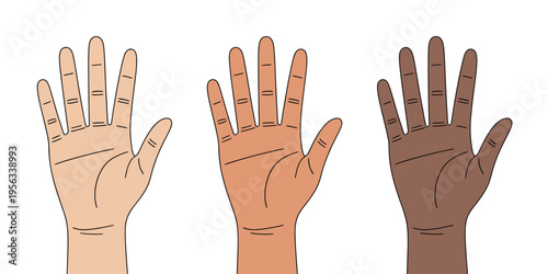 Diverse hands with palms facing forward and fingers spread apart