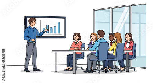 Business Professional Pitching to Attentive Coworkers