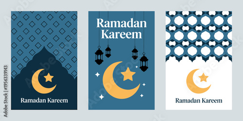 Ramadan Kareem festival greeting cards set
