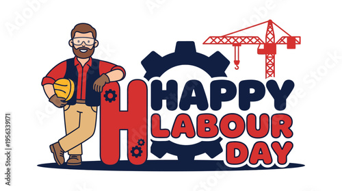 Celebration of Labour Day with Construction Worker and Engineering Gear in Festive Illustration