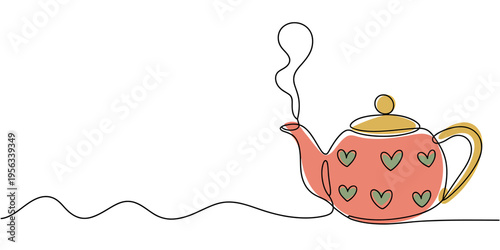 Pink teapot with green hearts steam