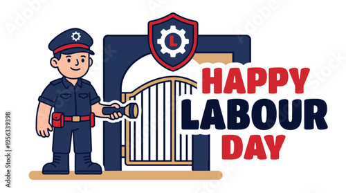 Celebrating Labour Day with a Friendly Security Guard Illustration Highlighting Worker Appreciation and Safety Awareness in a