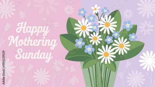 Happy Mothering Sunday floral bouquet graphic
