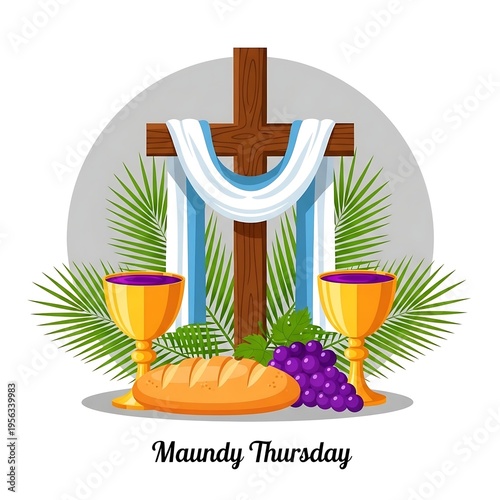 Maundy thursday celebration with cross and communion elements