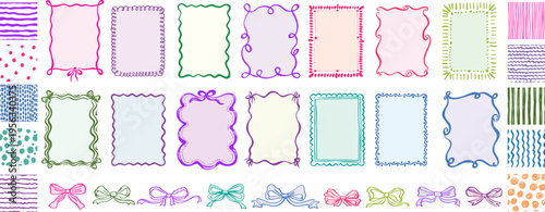Hand Drawn Frame and Ribbon Set, Decorative Border Collection with Pattern Elements 