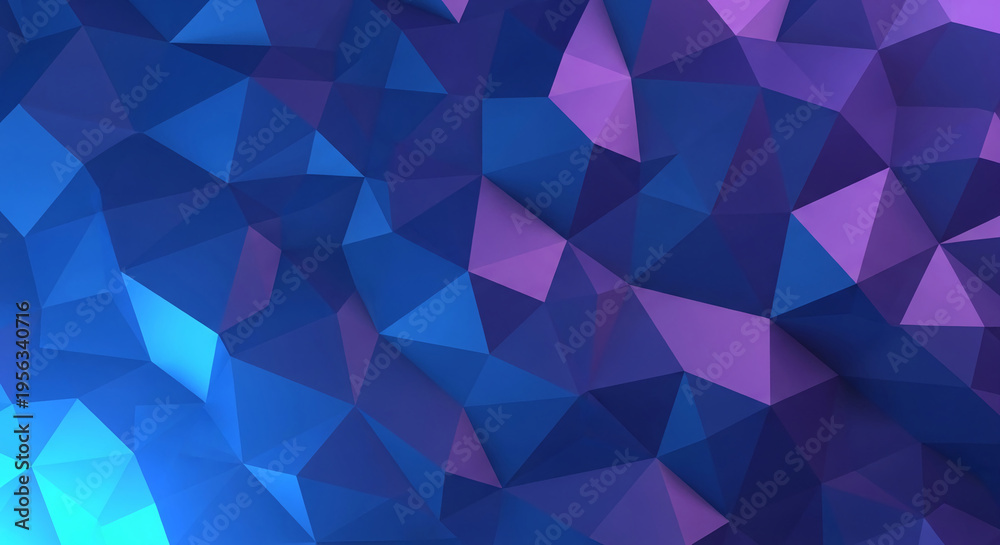 Fototapeta premium Abstract polygonal surface with triangle facets in blue and purple shades, creating a modern and geometric aesthetic, suitable for technology design