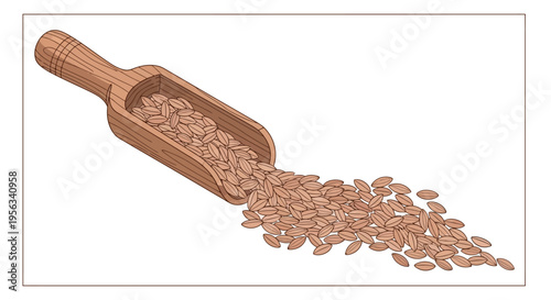 Brown seeds spilling from scoop.