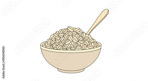 A bowl of oatmeal with spoon.