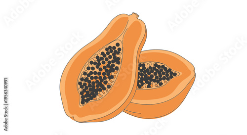 Papaya Fruit Cut Open Showing Seeds.