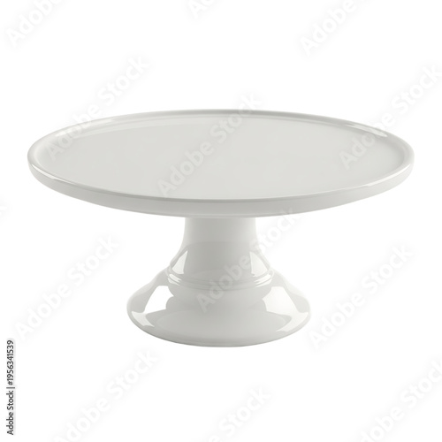 A white ceramic cake stand on an isolated transparent background