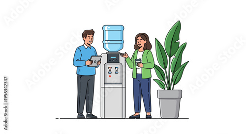 Colleagues Chatting by Office Water Cooler