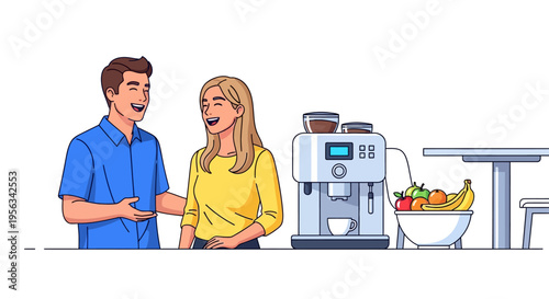 Coworkers Laughing Near Office Coffee Machine