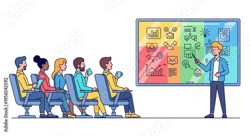 Creative Professional Presenting on Glass Whiteboard