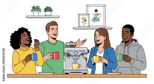 Diverse Coworkers Enjoying Morning Coffee Break