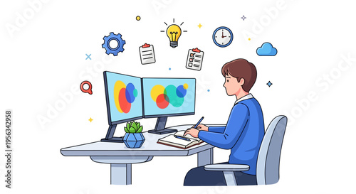 Focused Professional Working at Ergonomic Desk