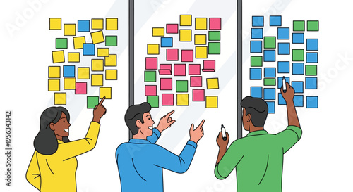 Team Brainstorming Strategy With Colorful Sticky Notes
