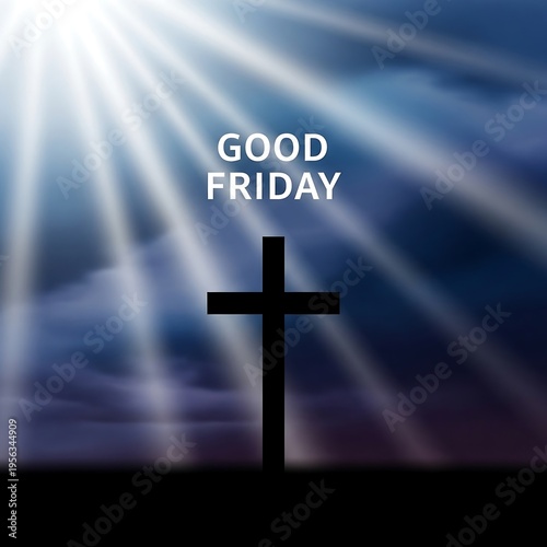 A good friday image with a cross and sun rays