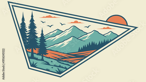 Layered Mountain Landscape Vector T-Shirt Design Modern Flat Nature Style