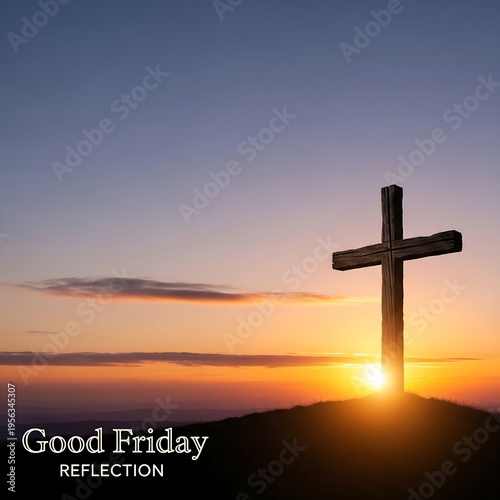 A cross on a hill during a beautiful sunset