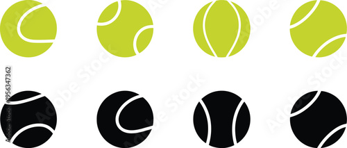 Tennis ball colored and silhouette variations, tennis sport representation