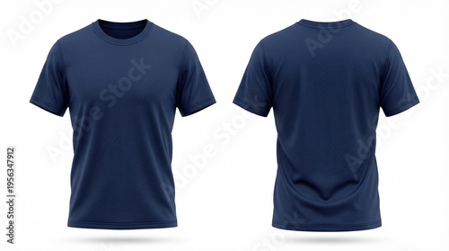 Foto Navy Blue Mesh Crew Neck T-Shirt Mockup Front and Back View