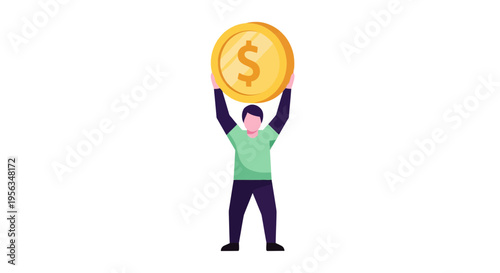 Man Holding Up Large Gold Coin.