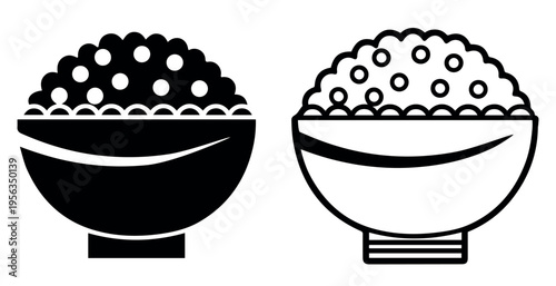 Print Rice Beans Bowls Black White Illustration Stock Vector