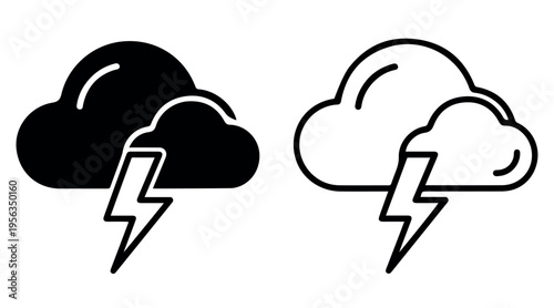 Print Thunderstorm line black color vector art illustration