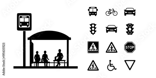 Bus Stop Sign Silhouette