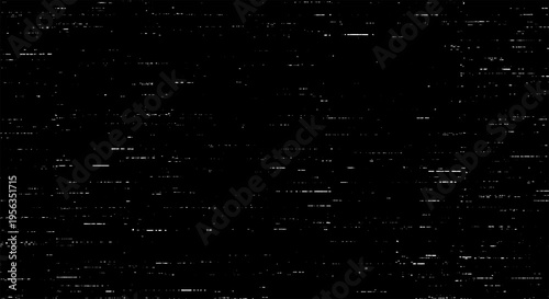 Subtle digital static and data noise on a black background, minimal scattered white dots and horizontal lines, abstract tech texture