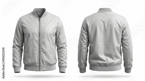 Schilderij op canvas Light Grey Bomber Jacket Mockup Front and Back View