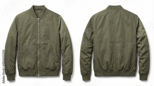 Obraz na plátně Olive Green Bomber Jacket Front and Back View Ghost Mannequin