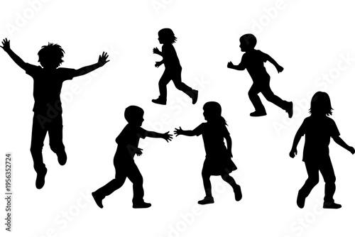 Silhouettes of Children Playing and Running