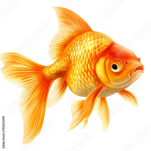 watercolor graphic of Goldfish, isolated on a white background.