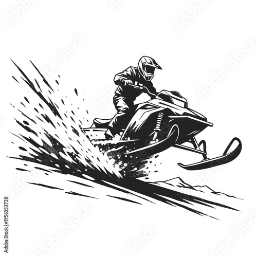Snowmobile in Action: A dynamic illustration depicts a person on a snowmobile navigating snowy terrain, capturing the thrill of speed and adventure.