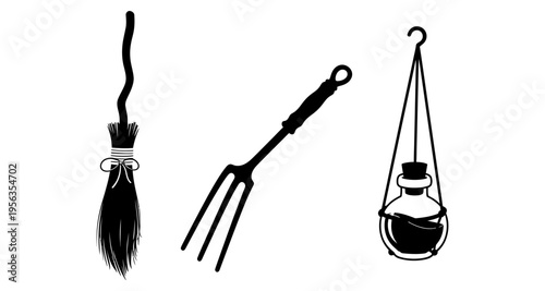 Black and white image of witchcraft tools