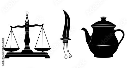 Symbols of law, violence, and daily life